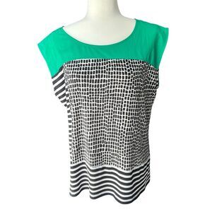 Calvin Klein Women's tank Top‎ career Green Black White Geometric Stripe Size L
